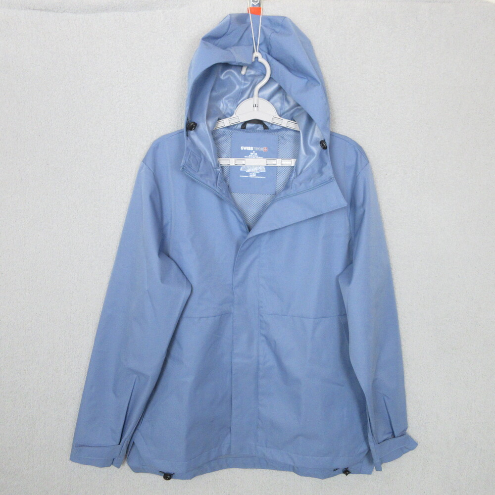 SWISS TECH Rain Jacket Mens Size M Light Blue Lightweight Hooded Outdoor Travel